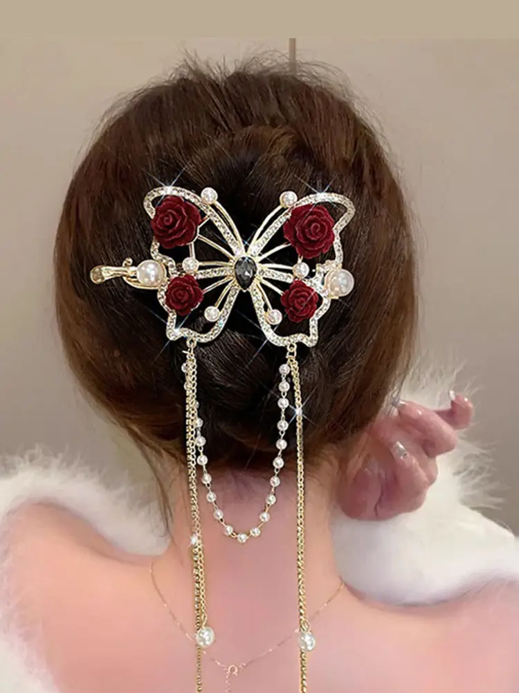 High-End Butterfly Hairpin with Rhinestone & Frog Buckle — feature 6