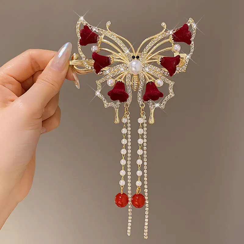 High-End Butterfly Hairpin with Rhinestone & Frog Buckle