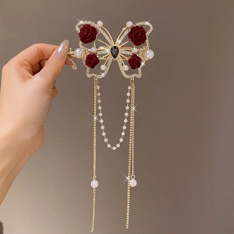 High-End Butterfly Hairpin with Rhinestone & Frog Buckle