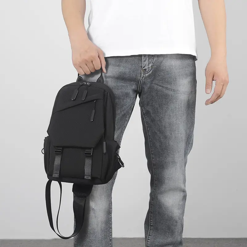 Men's Black Casual Shoulder Bag Lightweight Sports Travel Bag - Image 5
