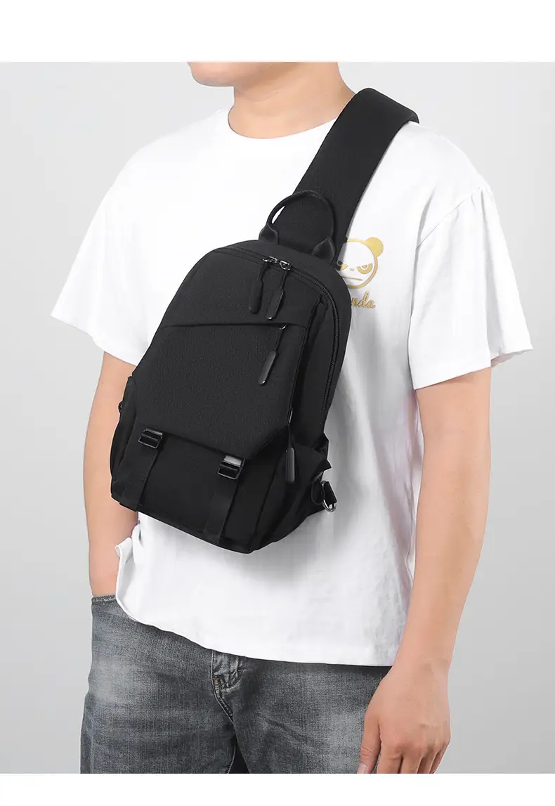 Men's Black Casual Shoulder Bag Lightweight Sports Travel Bag — feature 11
