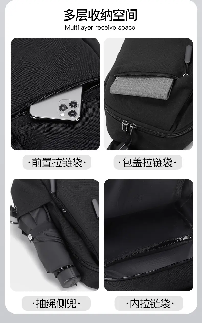 Men's Black Casual Shoulder Bag Lightweight Sports Travel Bag — feature 7