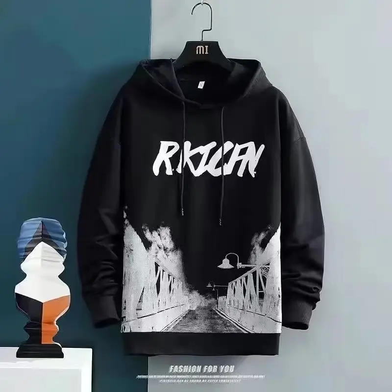 Boys Black Graphic Hoodie Trousers Set Winter Casual — feature 3