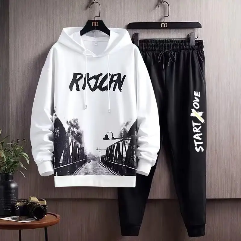 Boys Black Graphic Hoodie Trousers Set Winter Casual - Image 6