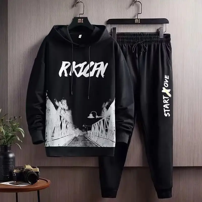 Boys Black Graphic Hoodie Trousers Set Winter Casual - Image 7