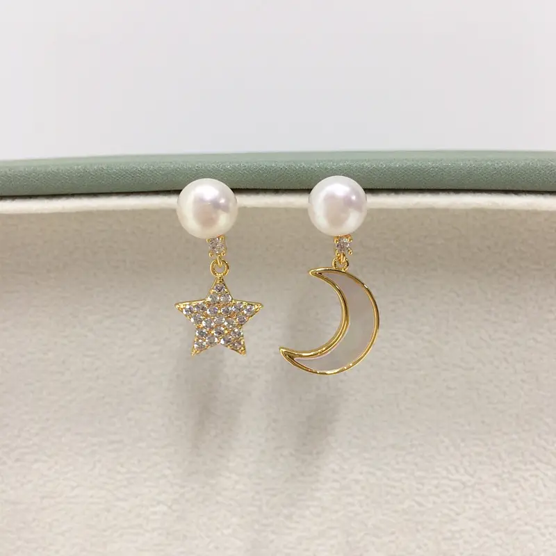 Women Star & Moon Pearl Earrings 18K Gold Filled - Image 3