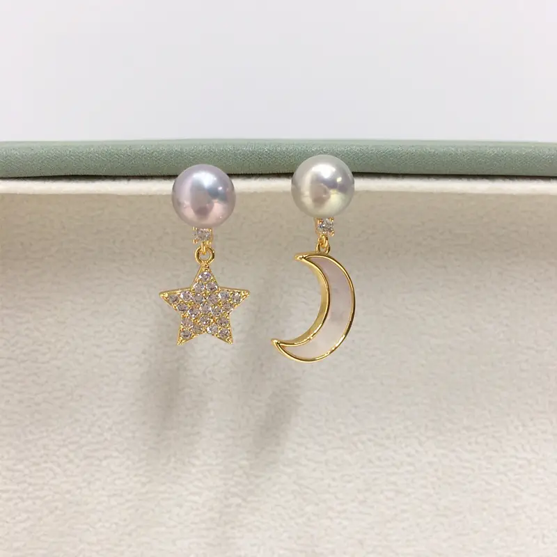 Women Star & Moon Pearl Earrings 18K Gold Filled - Image 4