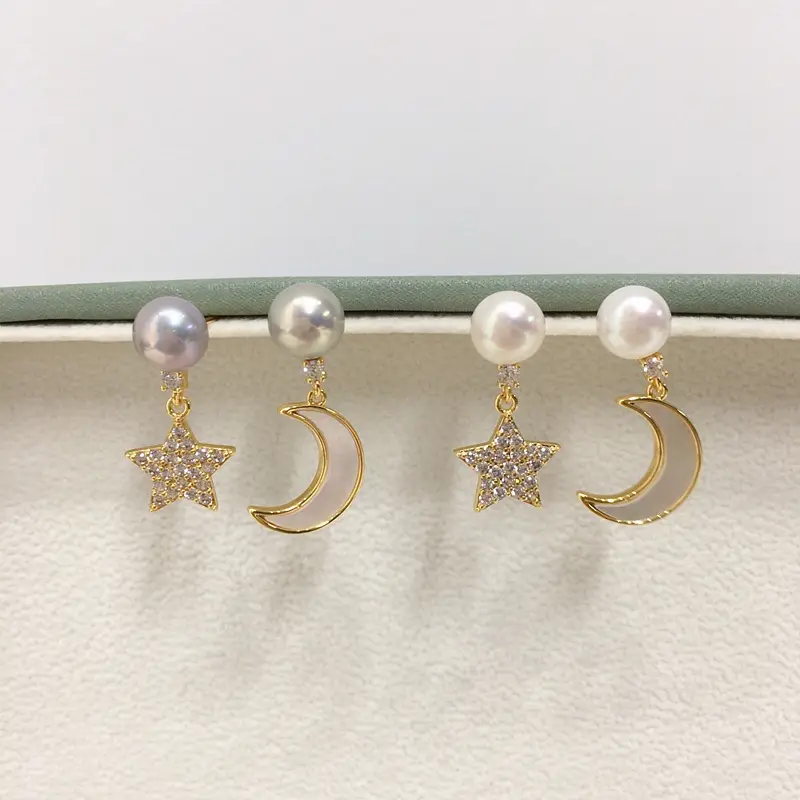Women Star & Moon Pearl Earrings 18K Gold Filled — feature 2