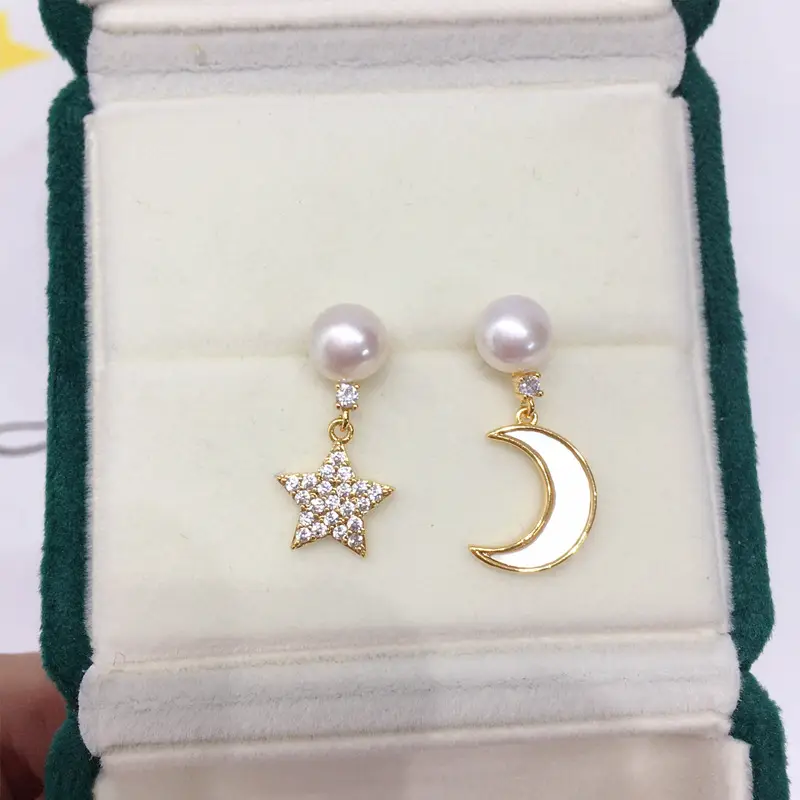 Women Star & Moon Pearl Earrings 18K Gold Filled — feature 5