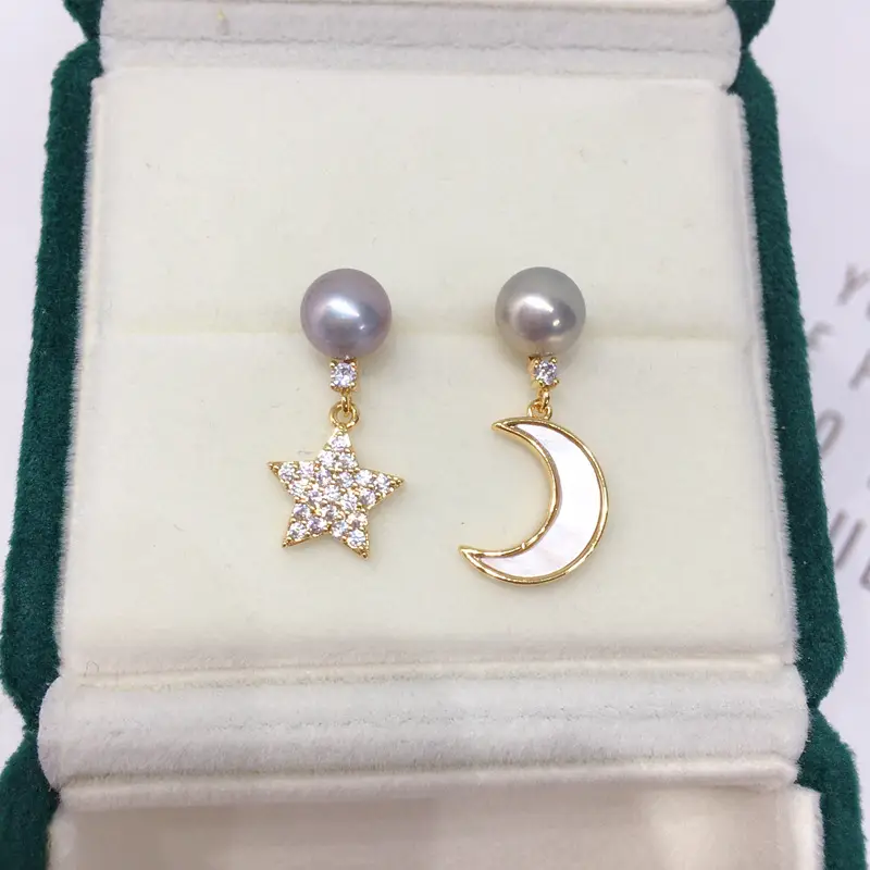 Women Star & Moon Pearl Earrings 18K Gold Filled — feature 6