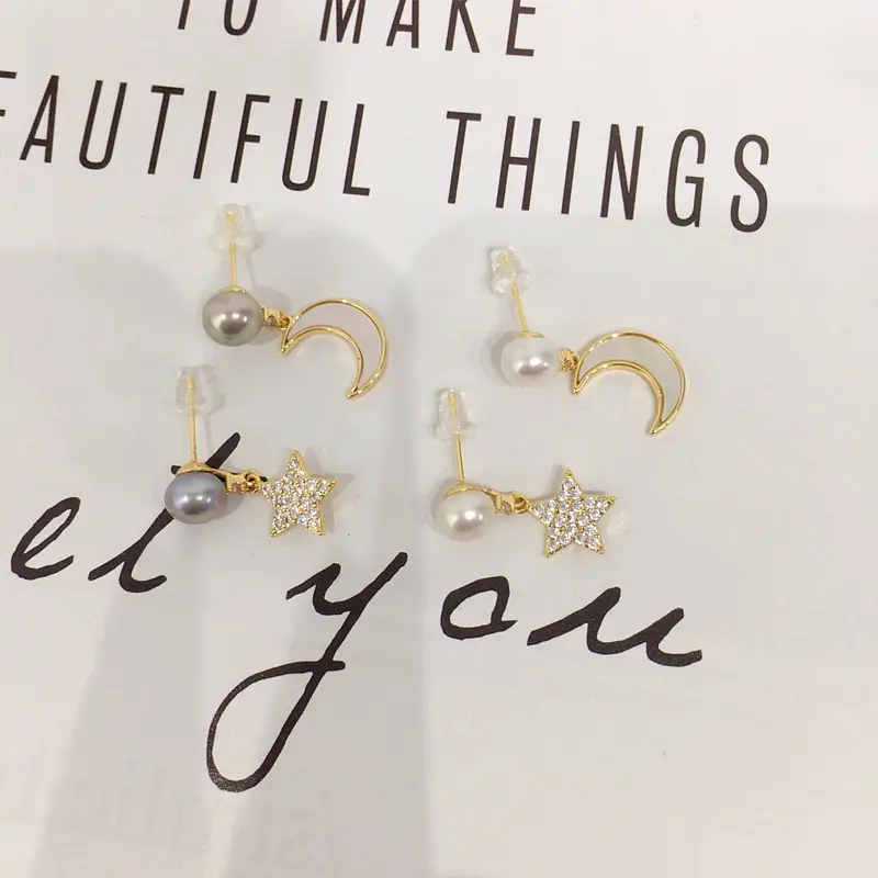 Women Star & Moon Pearl Earrings 18K Gold Filled — feature 7