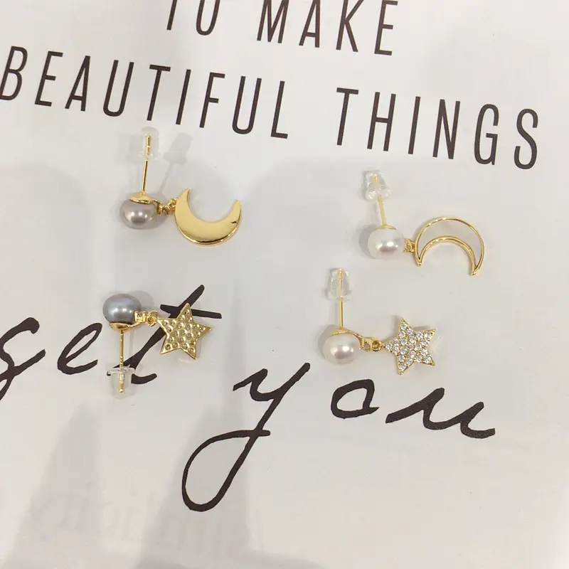 Women Star & Moon Pearl Earrings 18K Gold Filled — feature 8