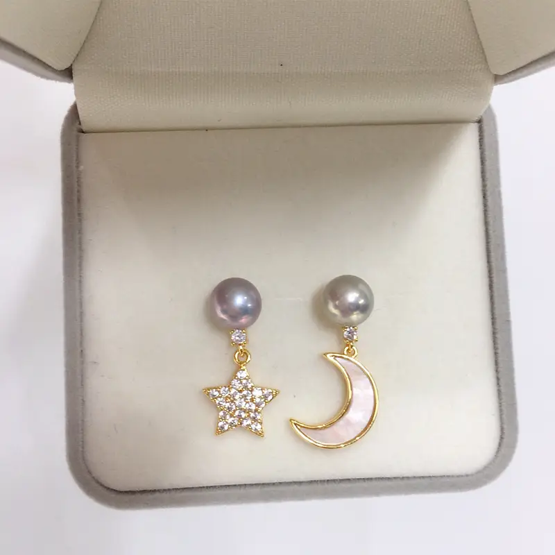 Women Star & Moon Pearl Earrings 18K Gold Filled - Image 2