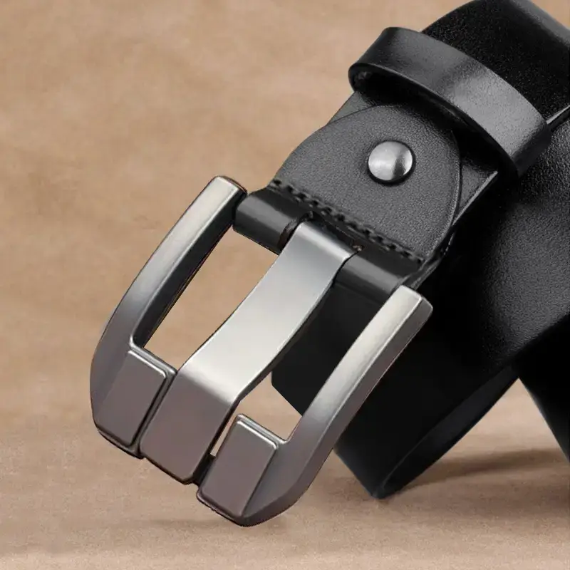Men's Brown Buckle Belt with Silver Plate - Image 3