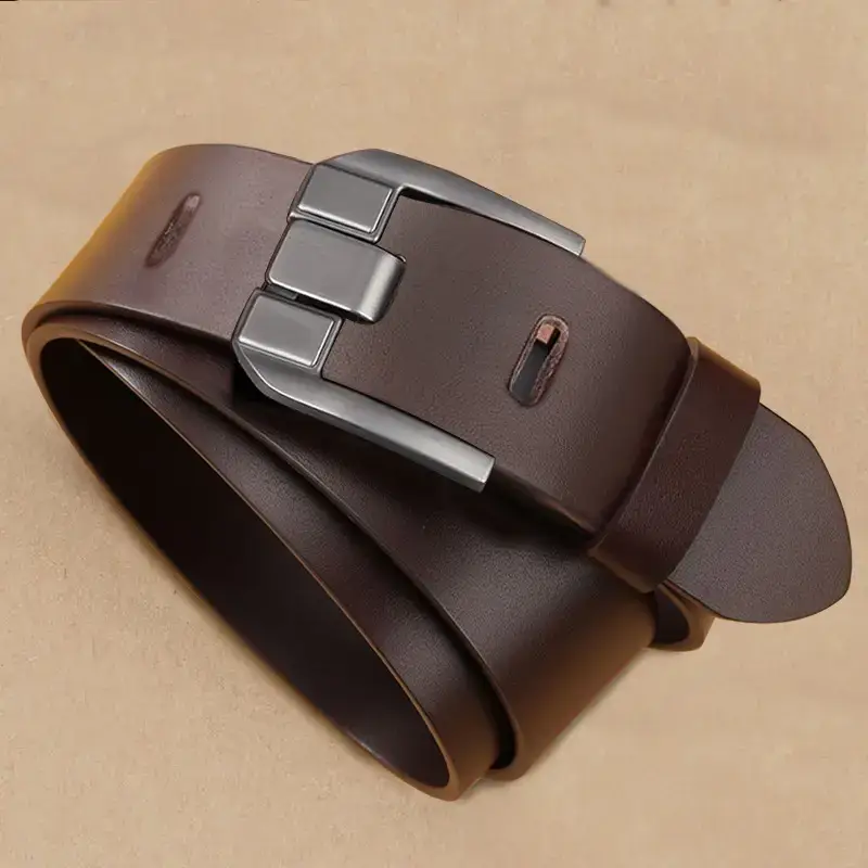 Men's Brown Buckle Belt with Silver Plate - Image 4