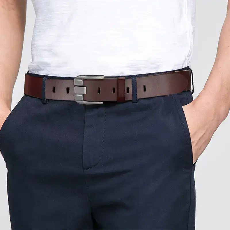 Men's Brown Buckle Belt with Silver Plate - Image 5