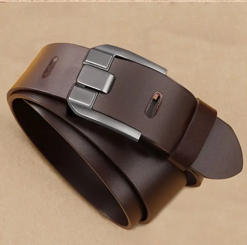 Men's Brown Buckle Belt with Silver Plate — feature 13