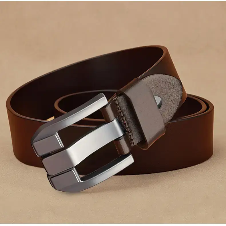 Men's Brown Buckle Belt with Silver Plate — feature 14