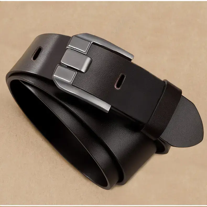 Men's Brown Buckle Belt with Silver Plate — feature 16