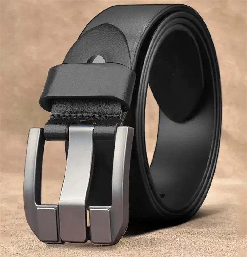 Men's Brown Buckle Belt with Silver Plate - Image 2