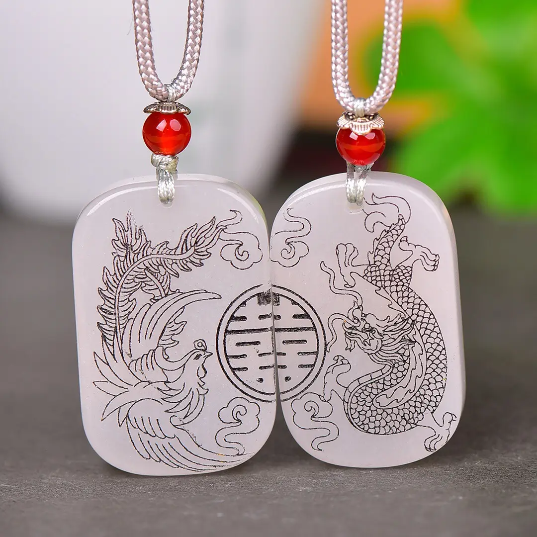 Exquisite Gold & Jade Dragon Phoenix Necklace - Image 4