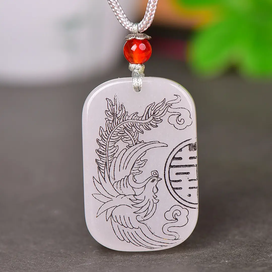 Exquisite Gold & Jade Dragon Phoenix Necklace - Image 2