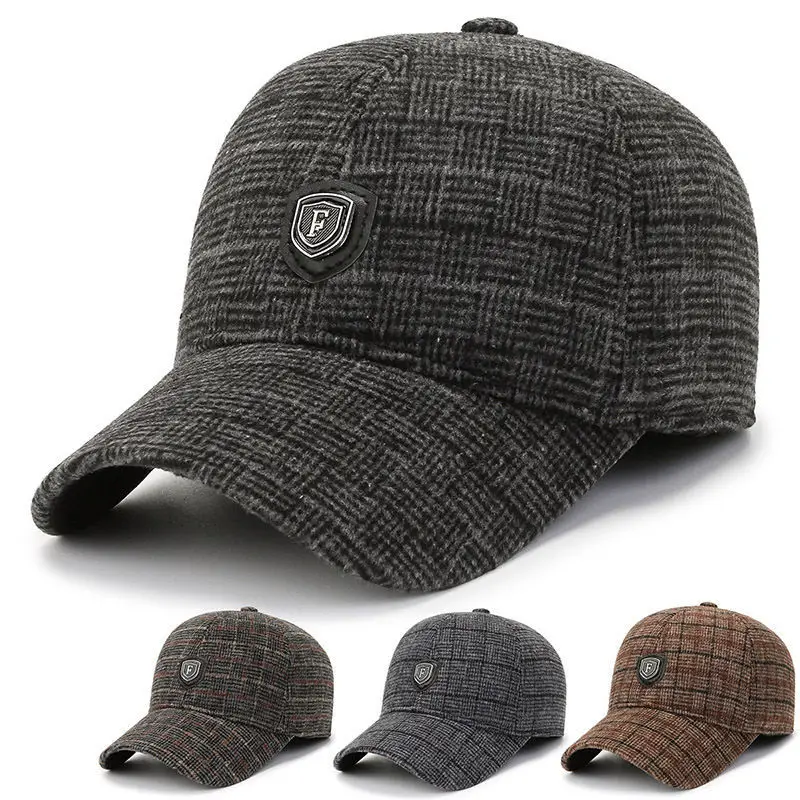 Men Winter Plaid Cap with Ear Protection Brown - Image 5