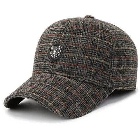 Men Winter Plaid Cap with Ear Protection Brown - Image 8
