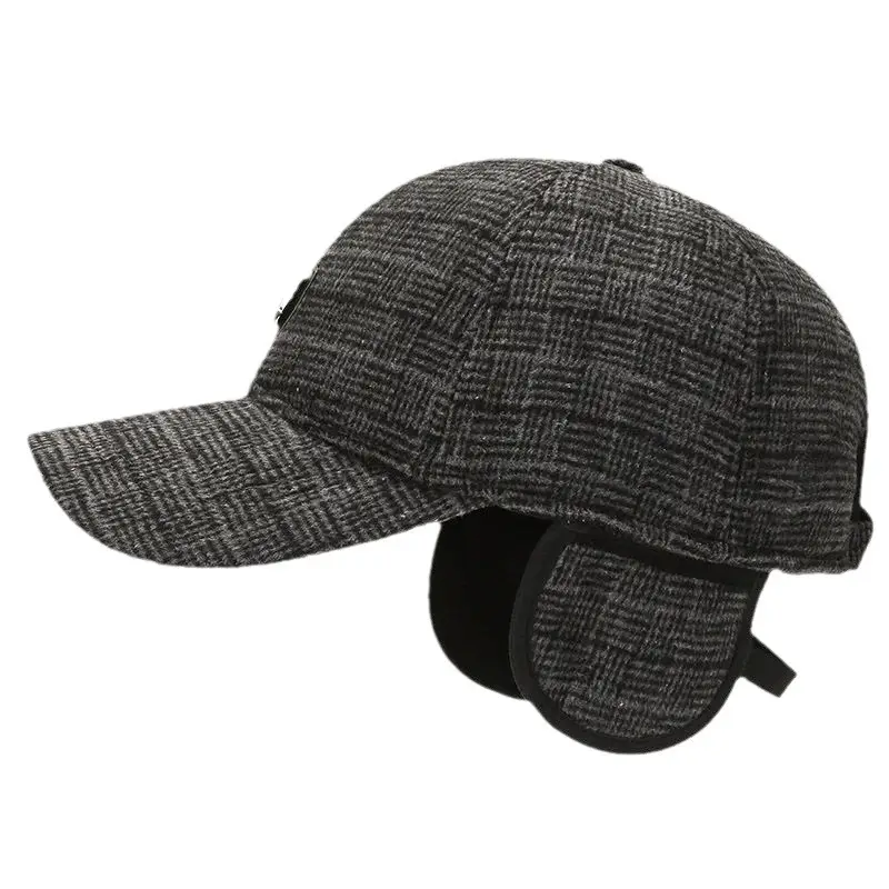 Men Winter Plaid Cap with Ear Protection Brown - Image 9
