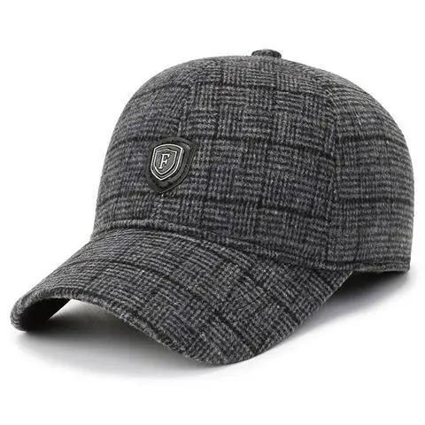 Men Winter Plaid Cap with Ear Protection Brown - Image 2