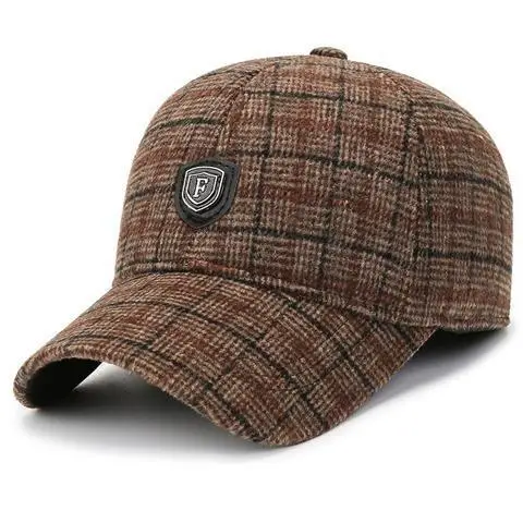 Men Winter Plaid Cap with Ear Protection Brown - Image 4