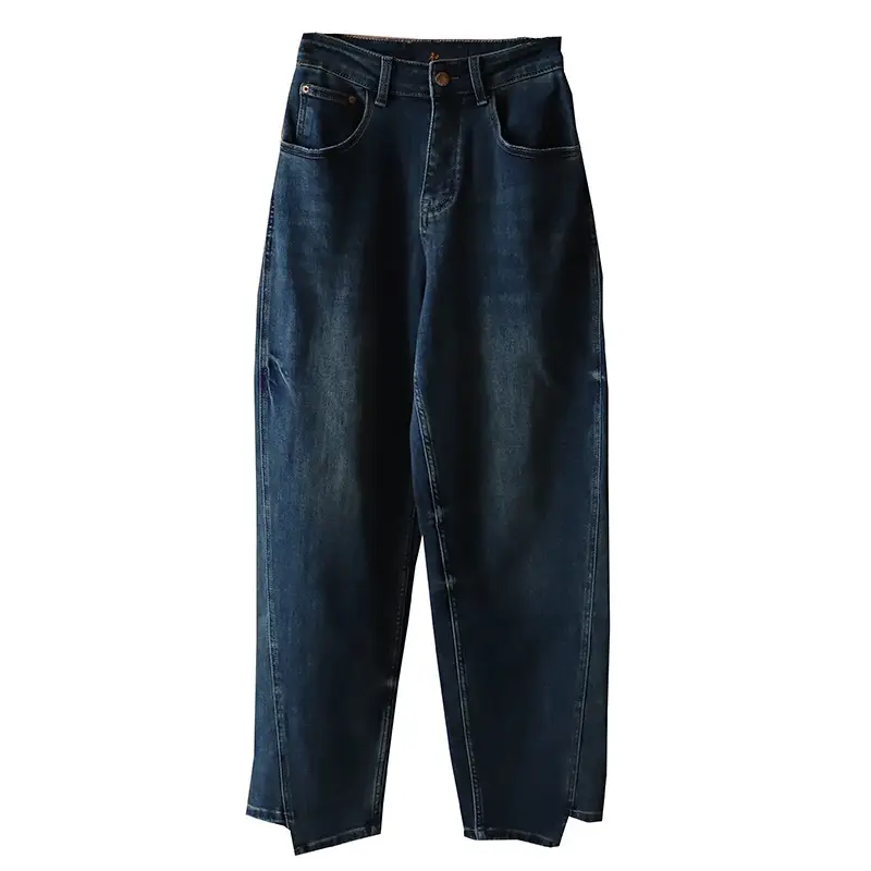 Women Irregular Leg Dark Blue Denim Pants 2023