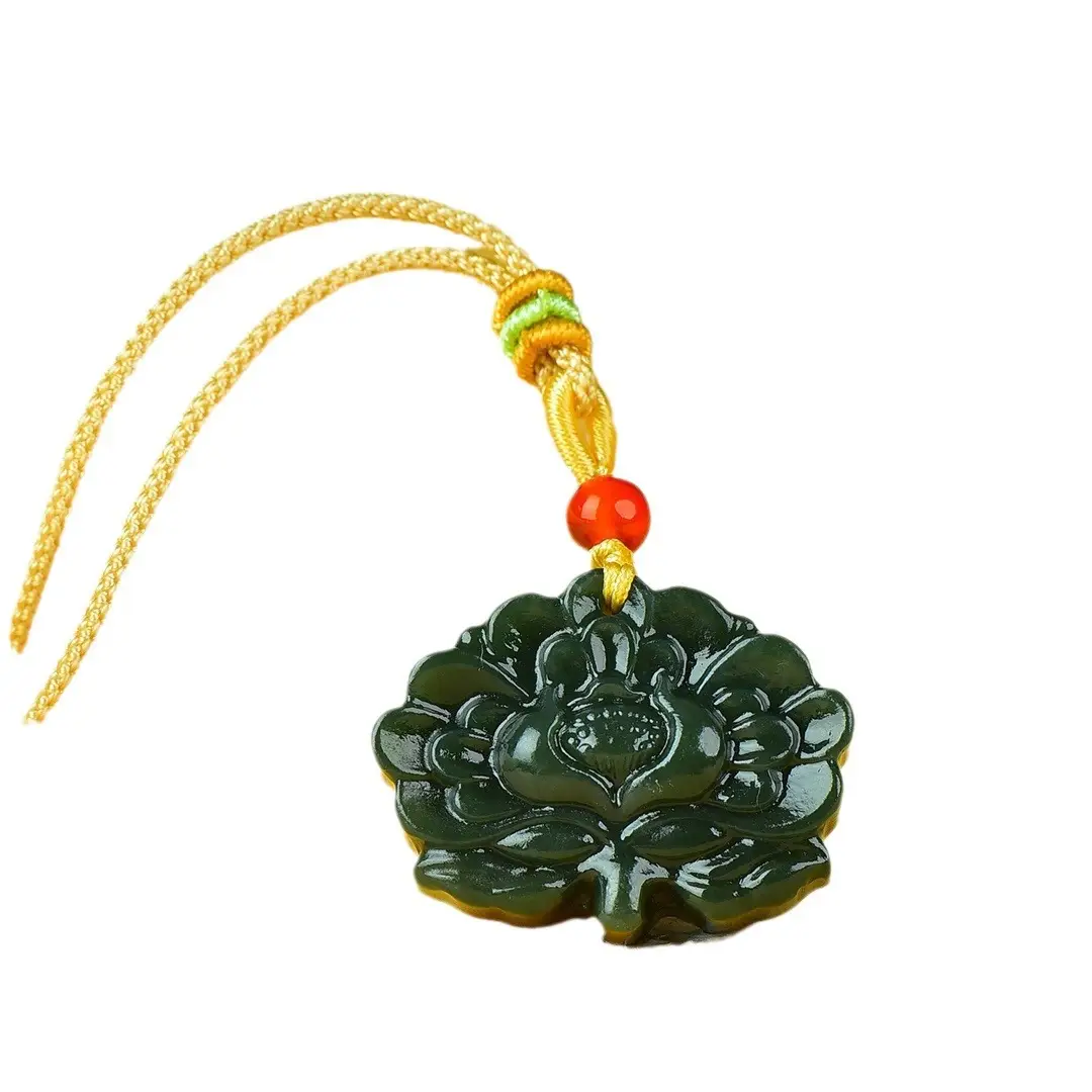 Jade Flower Pendant with Red Bead Necklace - Image 5
