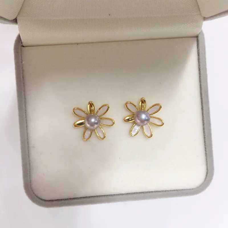 18K Gold Pearl Earrings for Women - Image 2