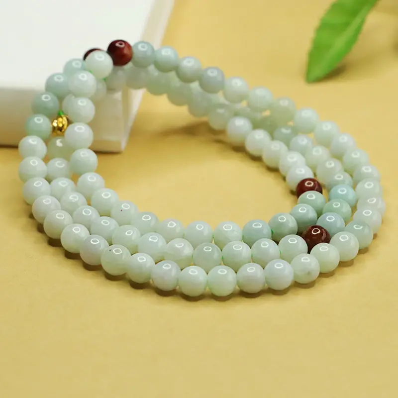 Aiyu Natural Burmese Jade Necklace with Red Beads