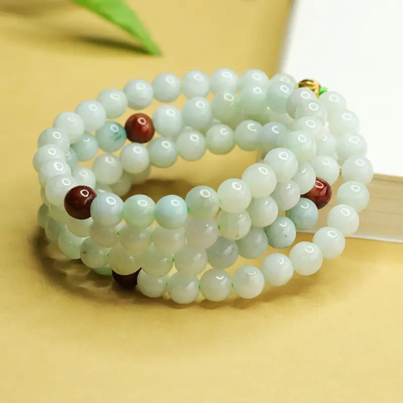 Aiyu Natural Burmese Jade Necklace with Red Beads