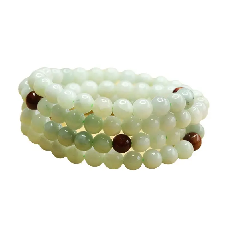 Aiyu Natural Burmese Jade Necklace with Red Beads