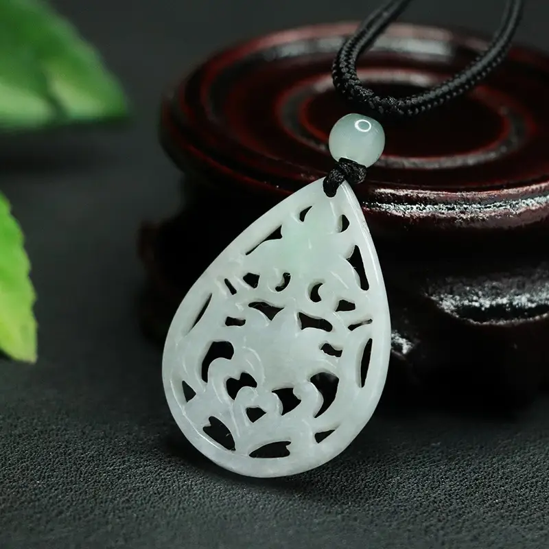 Ayu Natural Burmese Jade Pendant Water Drop Necklace for Women - Image 3