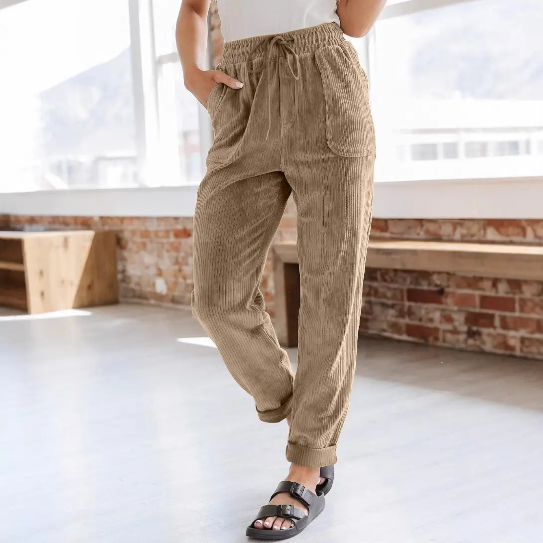 Women's 2023 Corduroy Casual Pants Solid Beige - Image 7