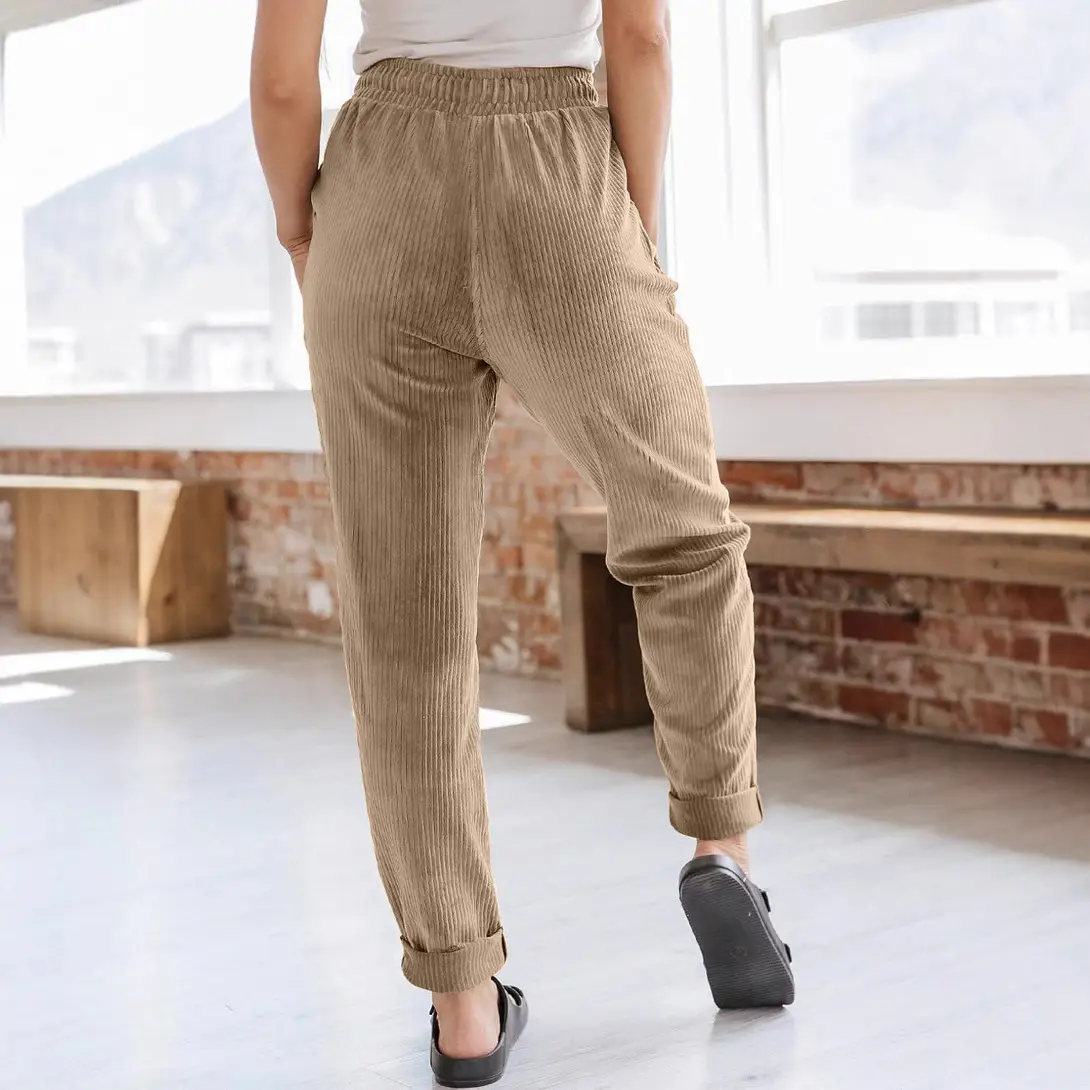Women's 2023 Corduroy Casual Pants Solid Beige - Image 8