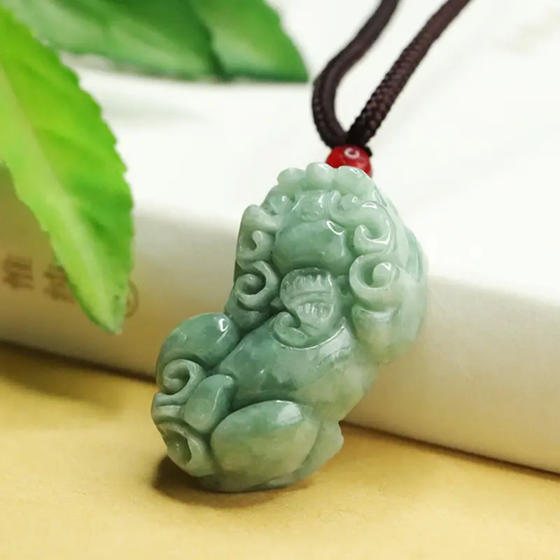 Aiyu Natural Jade Pixiu Amulet Necklace Green - Image 3