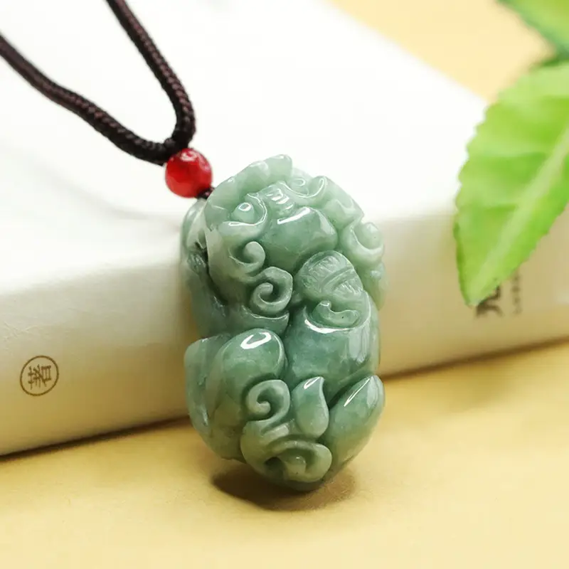 Aiyu Natural Jade Pixiu Amulet Necklace Green - Image 4