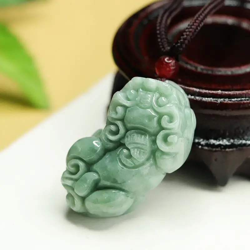 Aiyu Natural Jade Pixiu Amulet Necklace Green - Image 5