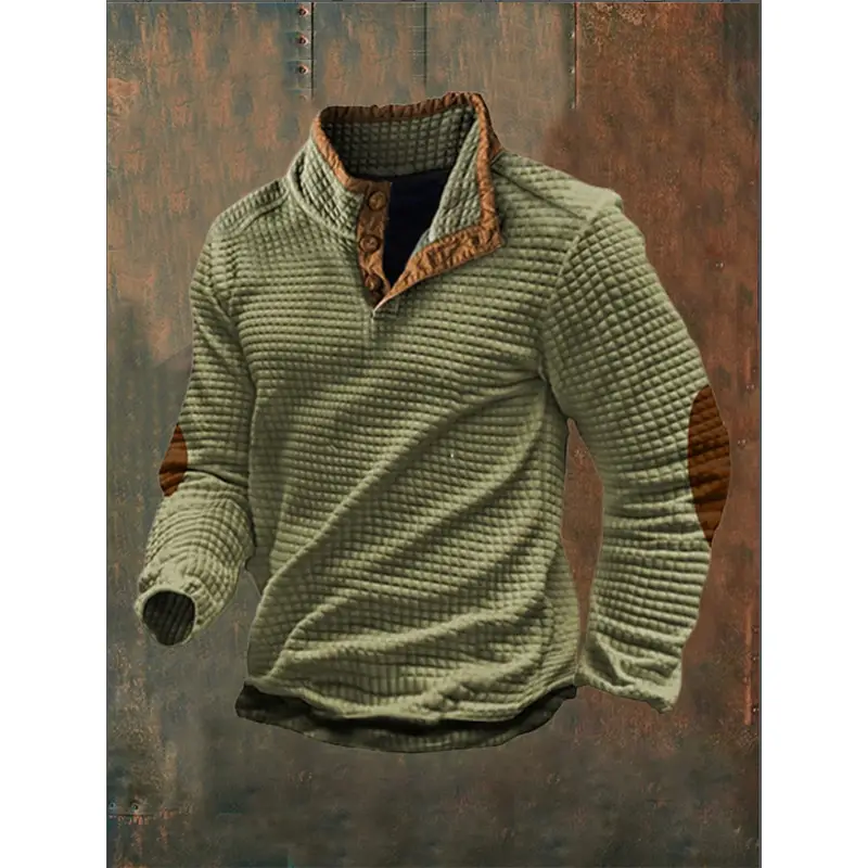 Men's Waffle Knit Collar Sweatshirt Green — feature 2