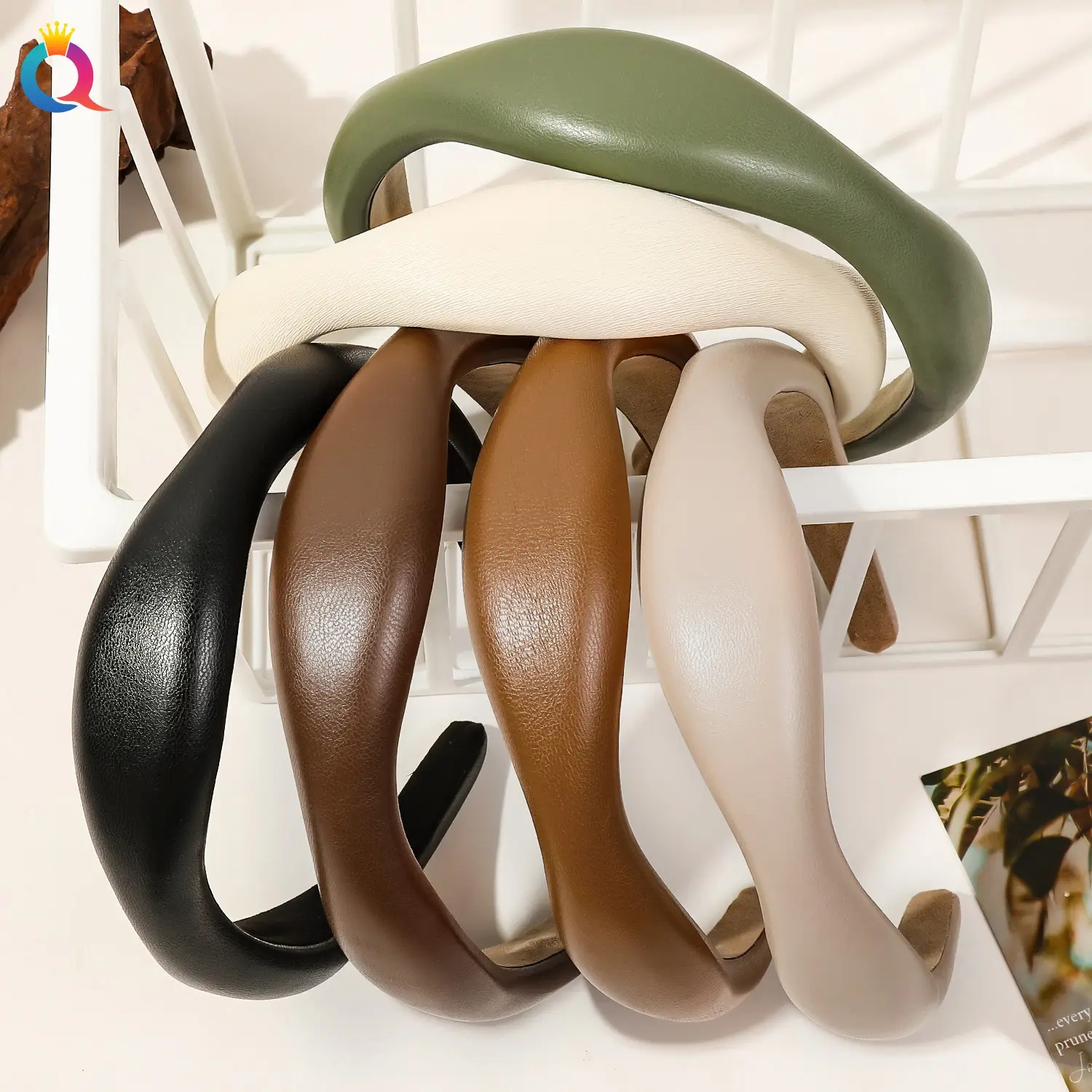 Qiyue Brown PU Leather Skull Top Headband for Women — feature 18