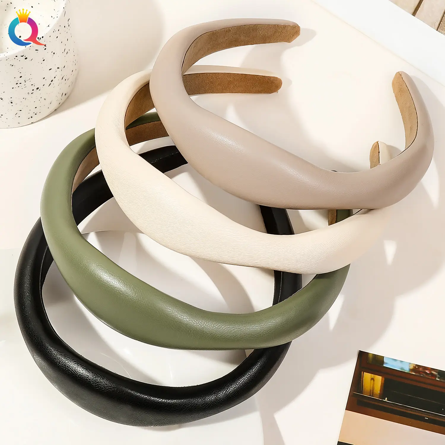 Qiyue Brown PU Leather Skull Top Headband for Women — feature 20