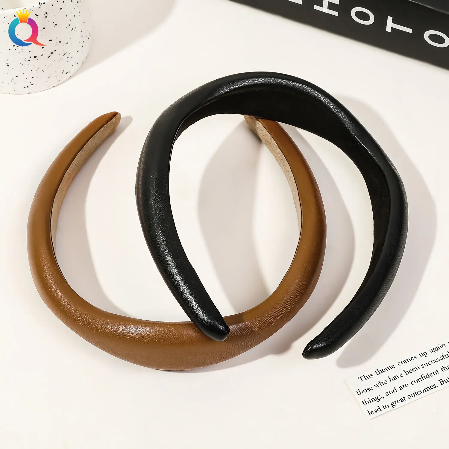 Qiyue Brown PU Leather Skull Top Headband for Women — feature 21