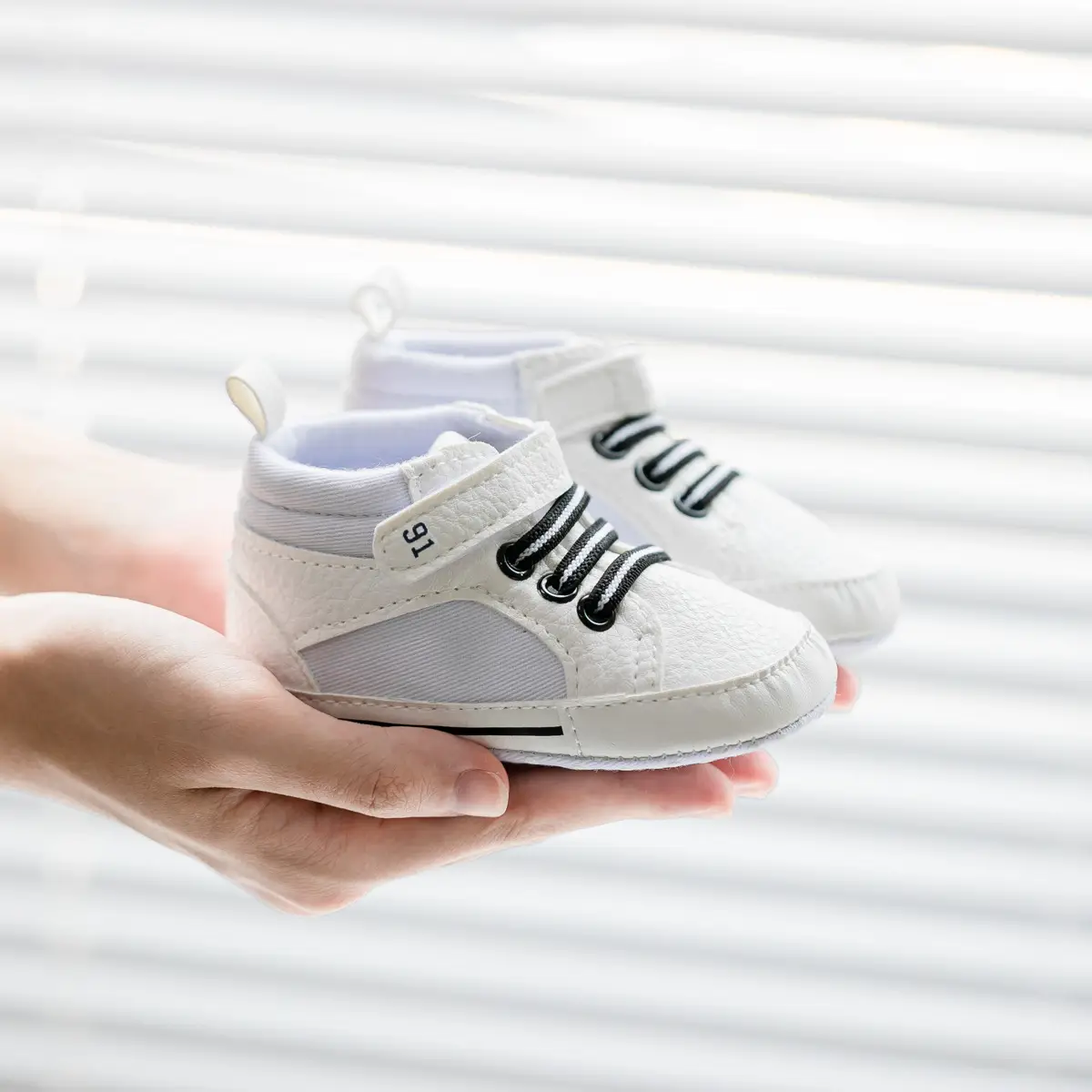White PU Strap High-Top Baby Shoes for Toddlers