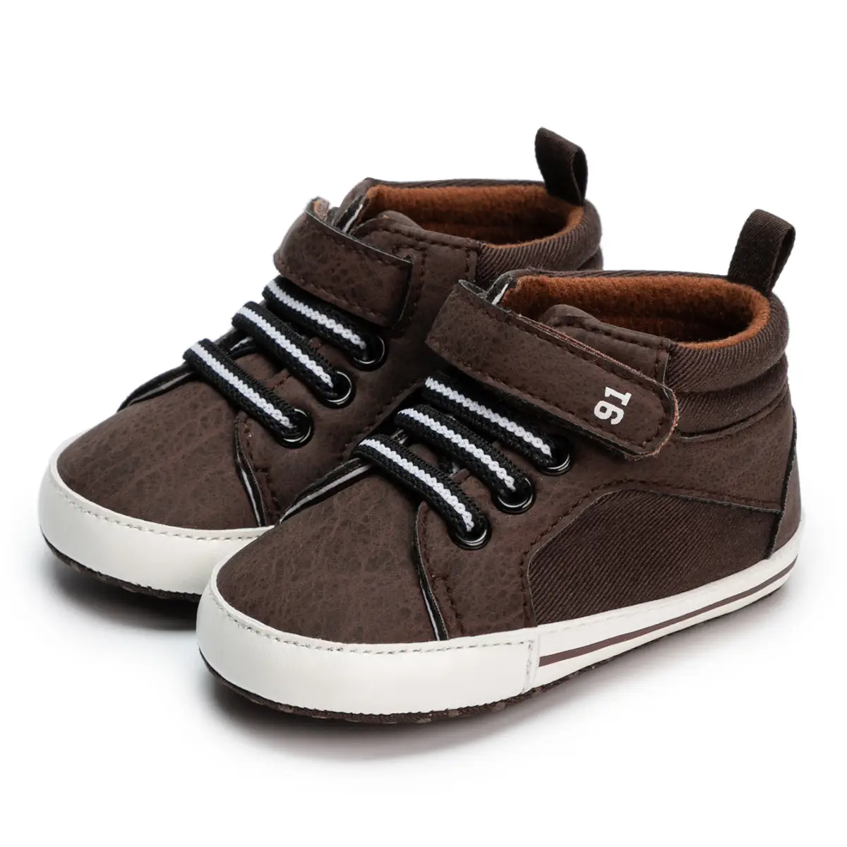 White PU Strap High-Top Baby Shoes for Toddlers