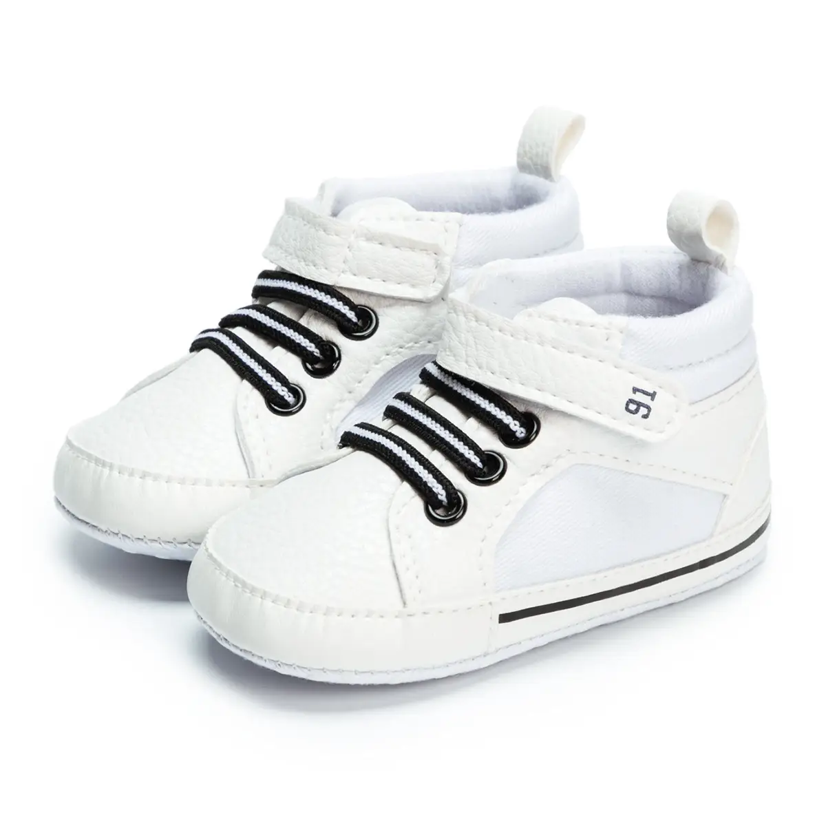 White PU Strap High-Top Baby Shoes for Toddlers